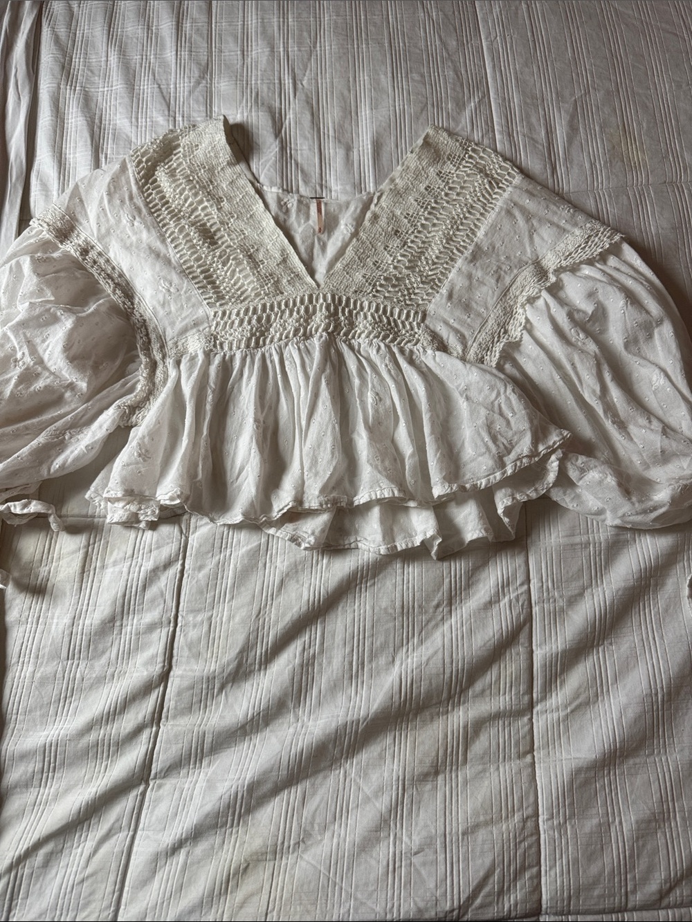 Free People Cream Crochet-Trim Peasant Blouse